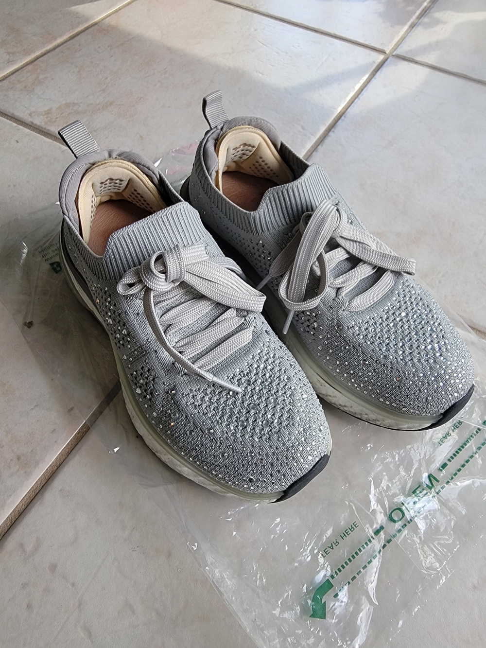 Gray Knit Sparkle Slip-On Rhinestone Sparkle Sneakers